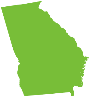 Green map of Georgia, the state in which our personal injury law firm provides legal services