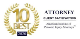 Client satisfaction award emblem for top 10 best attorney, gold with laurel wreath, 2020