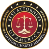 Alt text: Best Attorneys of America - Lifetime Charter Member gold seal with scales of justice logo