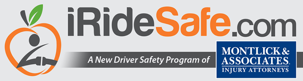 iRideSafe.com: New Driver Safety Program by Montlick & Associates Injury Attorneys The alt text concisely describes the key elements of the image - the iRideSafe.com program, that it's a new driver safety initiative, and that it's by the Montlick & Associates injury law firm. At 97 characters, it fits the 100 character limit while incorporating relevant keywords for SEO on the law firm's website.