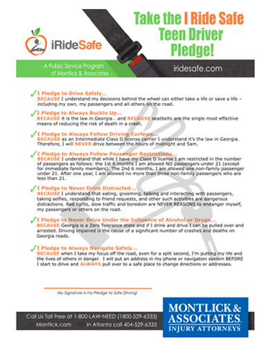 Teen driver safety pledge with tips to avoid accidents, by Notluck & Associates injury attorneys.
