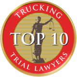 Alt text: Top 10 Trucking Trial Lawyers badge, representing expertise in trucking accident litigation