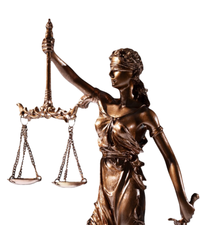 Bronze statue of blindfolded Lady Justice holding scales, symbol of fair legal system and attorney services.