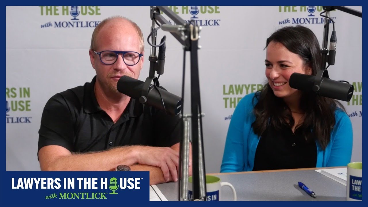 Injury lawyers discuss cases on Lawyers in the House podcast, helping educate potential clients. The alt text concisely describes the key elements of the image (two lawyers discussing legal topics on a podcast called "Lawyers in the House") while incorporating relevant keywords for SEO purposes, without identifying the individuals shown. It aims to inform website visitors about the podcast's purpose within the character limit.