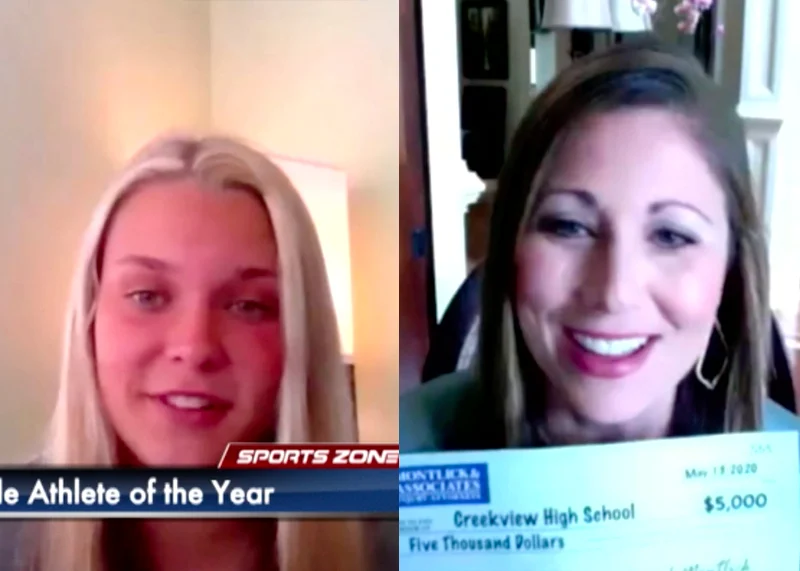 Smiling female athlete of the year receives $5,000 scholarship award from Creekview High School.