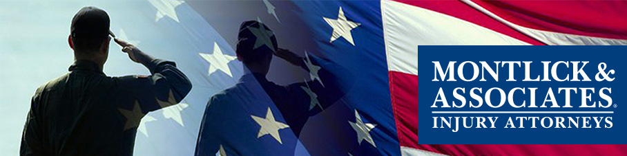 Silhouette of soldier saluting American flag - Montlick & Associates Injury Attorneys