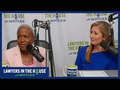 Two female attorneys discussing their work on a radio show called "Lawyers in the House with Montlick"