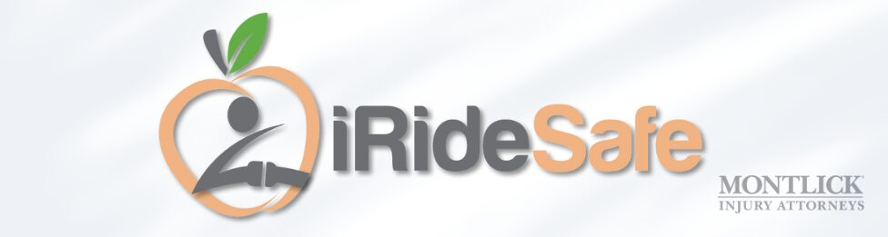 iRideSafe peach logo with a figure in a car seatbelt promoting child passenger, teen driver and car seat safety for Georgia families